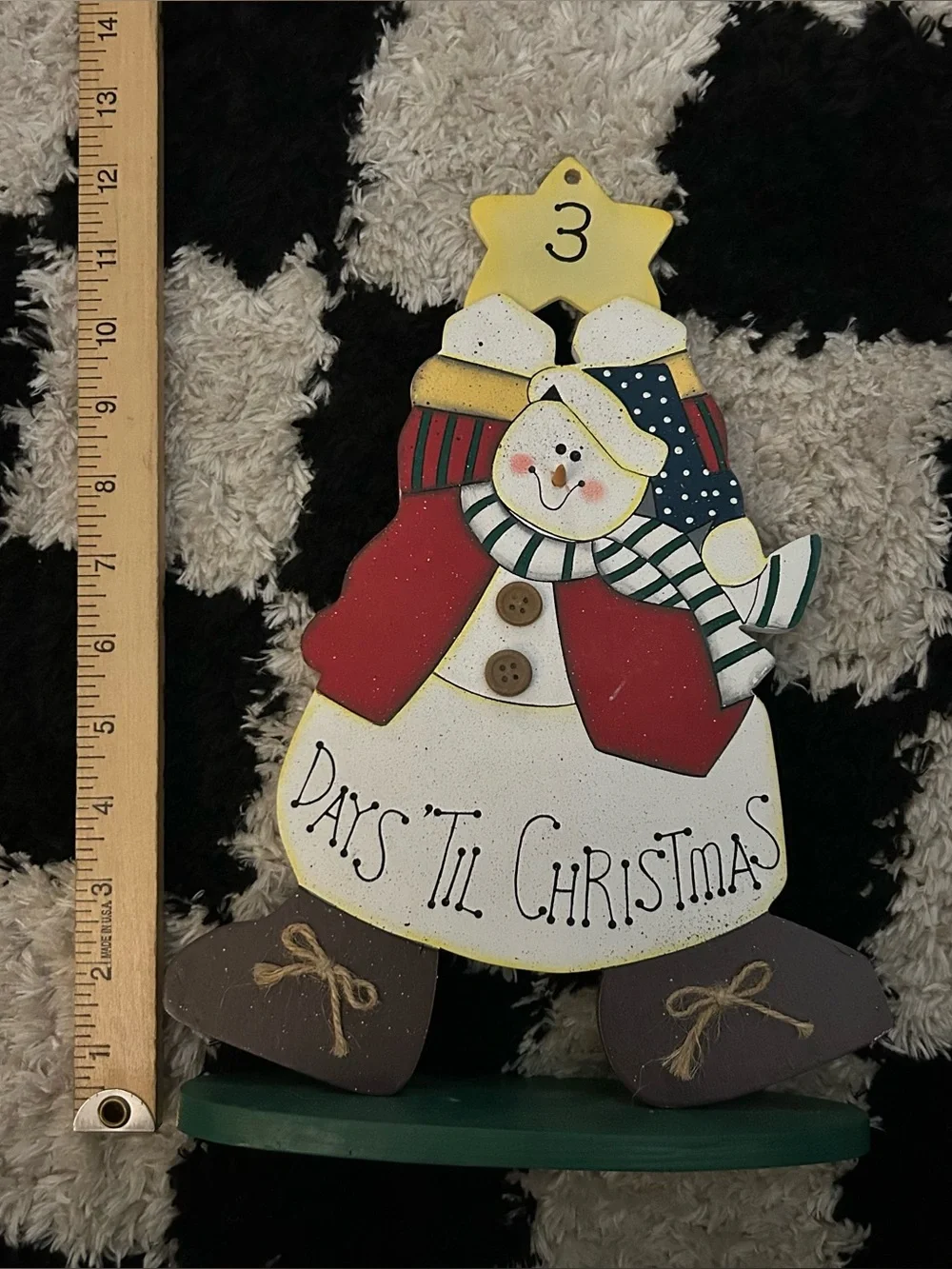 Snowman Countdown Days Til Christmas Perpetual Advent Calendar Wood Decor Stars